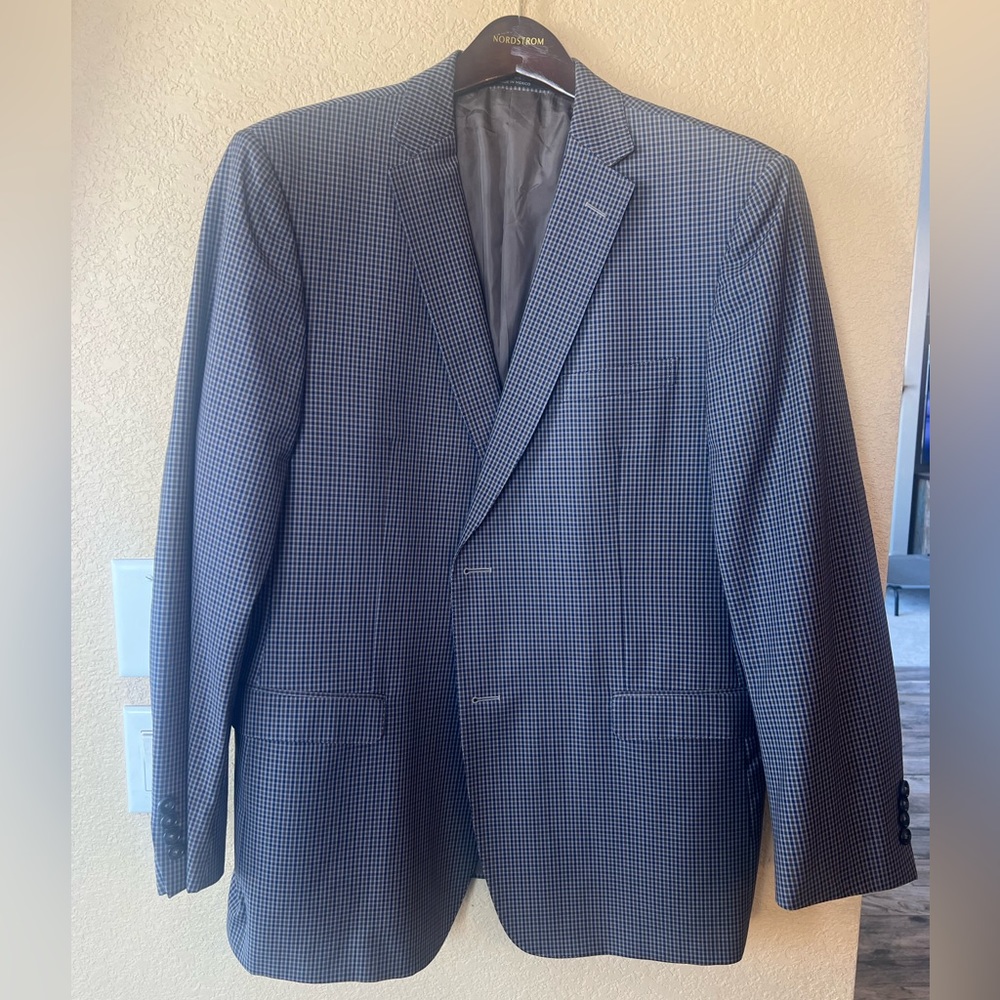 ZZenga Men's 56R Navy Blue Brown Blazer Sport Coat